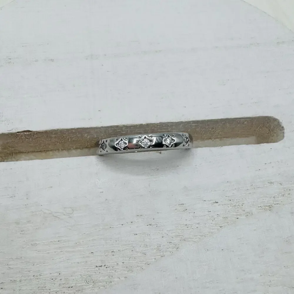 18K Gold Plated Star Rhinestones Stacking Band Ring in Silver